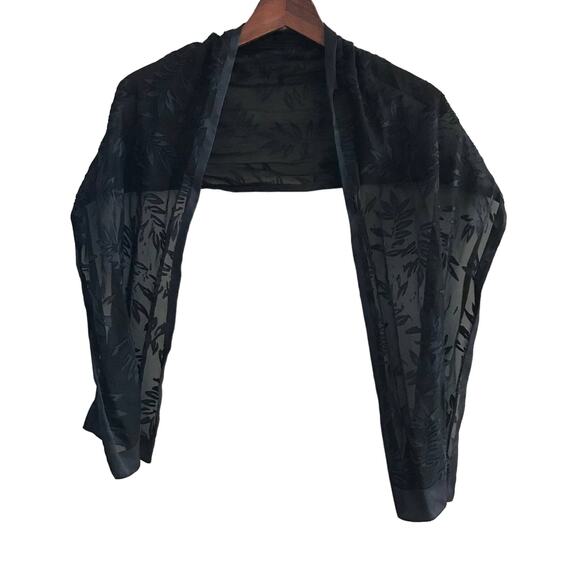 Vintage Black Leaf Large Scarf, Vintage Wrap, Extra Long Rectangular Scarf - Picture 4 of 7